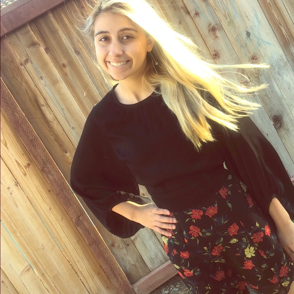 Black silk flare sleeve blouse
